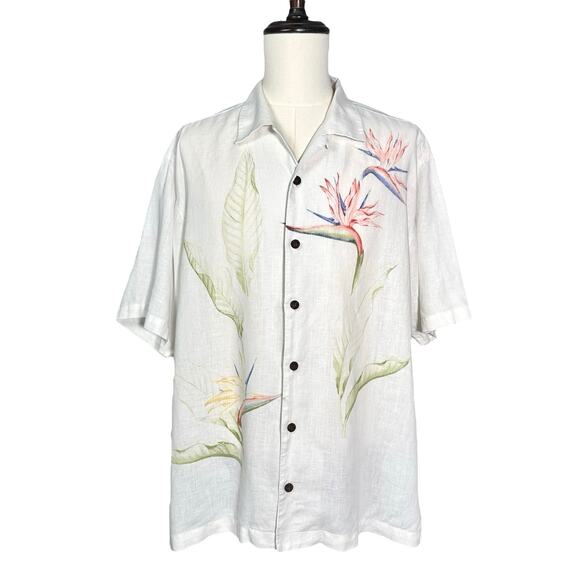 Tommy Bahama | Men | 100% Linen Floral Bird Paradise Button Up Camp Shirt | XL - Picture 2 of 9